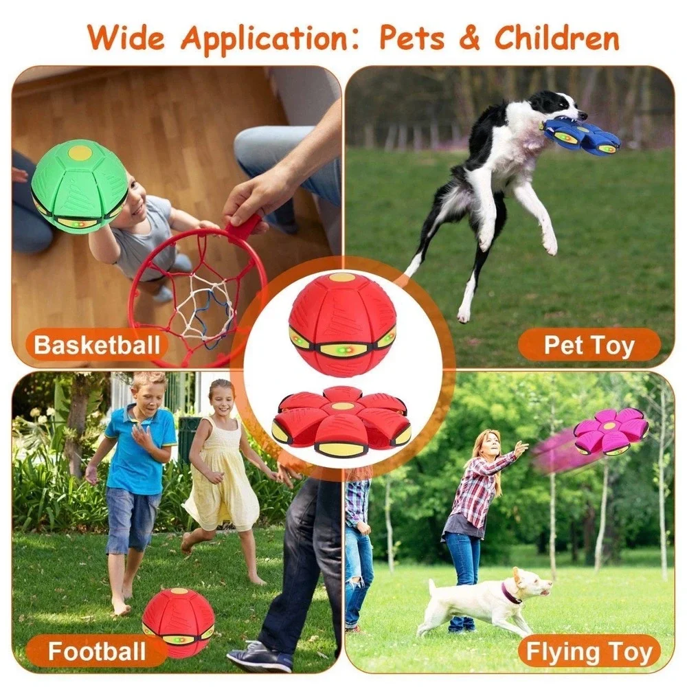 4 Pack Flat Ball Disc Toy with LED Light Transforming Flying Sauce Blue Red Pink